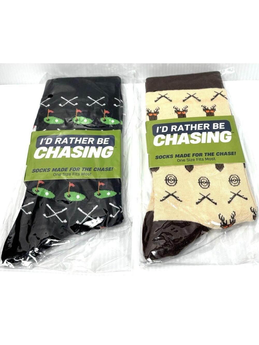 “I'd Rather Be Chasing” Socks 2pc Golf & Hunting Socks Patterns Brand New 2 Pair